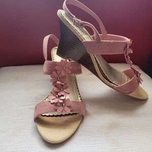 Pink Floral Wedge Sandals